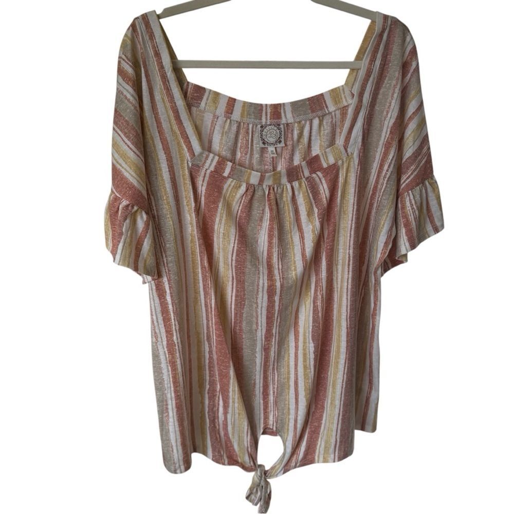 True Self Striped Women's Top with Tie Front